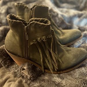 Liberty Black Fringe Olive booties Boho